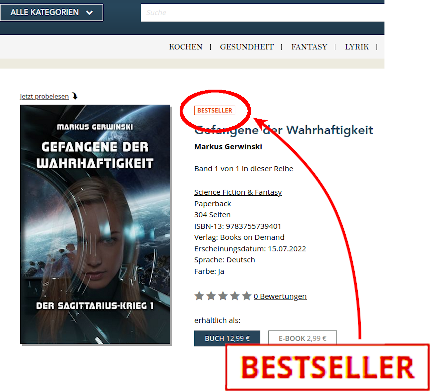 [Screenshot: Der Sagittarius-Krieg 1, markiert als Bestseller]